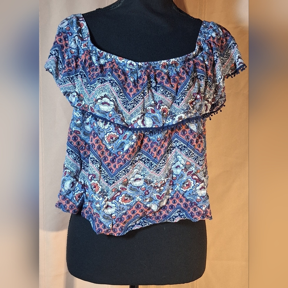 BONGO Floral Off-Shoulder Top - Blue and Red